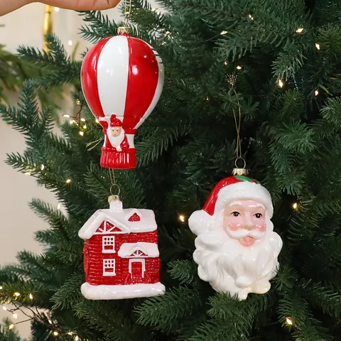 Rood Wit Kerstboom Hangers Blaasvormen Kerstman Sneeuwpop Trein Luchtballon Feestelijke Vakantie Hanger Decoratie