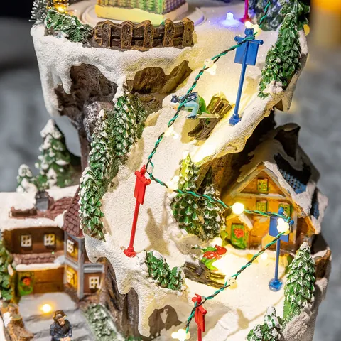 Christmas Music Box Rotating Train Snow Village Decor LED Light Santa Claus Hot Air Balloon Electric Musical Ornament