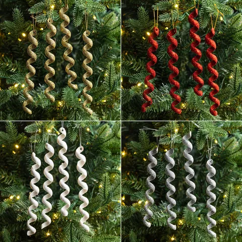 Colgantes de Carámbanos en Espiral de Navidad con Purpurina Adornos de Plástico para Decoración de Árbol de Navidad Fiesta