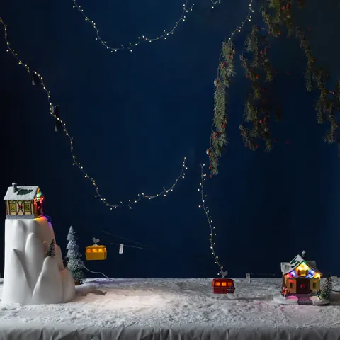 Glowing Rotating Christmas Music Box LED Ski Resort Village Alpine Cable Car Scene Christmas Tabletop Ornament Gift