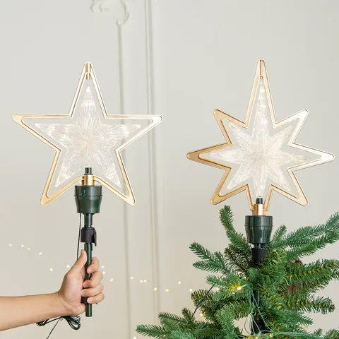 LED Leuchtender Rotierender Weihnachtsbaumspitze Stern Hohles Pentagramm Oktagramm Gold USB Betrieben Heimfest Dekor