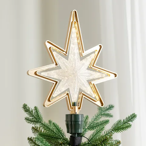 LED Leuchtender Rotierender Weihnachtsbaumspitze Stern Hohles Pentagramm Oktagramm Gold USB Betrieben Heimfest Dekor