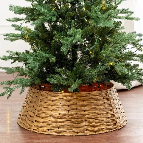 Hand Woven Christmas Tree Skirt Nordic Plastic Wicker Look Base Fence Stand Cover For Xmas Tree Decorations Home Decor