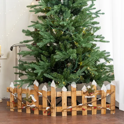 Nordic Wooden Christmas Tree Picket Fence Base Surround For Holiday Decor Reindeer Snow Effect Folding Garden Fence