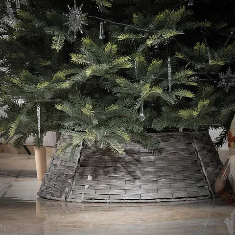 Jupe de Sapin de Noël Tissée à la Main Clôture de Base en Fibre Artificielle Cadre en Fer pour Décoration de Maison