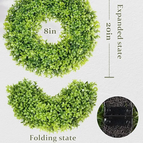 Kunstmatige Buxus Krans Opvouwbare Groen Krans Voor Voordeur Decor Lente Zomer Buiten Binnen Wanddecoratie Met Satijnen Lint
