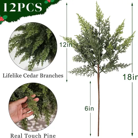 Artificial Snow Cedar Pine Branches For Christmas DIY Bouquet Vase Decor Home Outdoor Photography Prop Fake Greenery