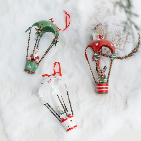 Kerst IJzeren Parachute Hangers Kerstman Sneeuwpop Rendier Heteluchtballon Metaal Kerstboom Decoraties Raam Cadeau