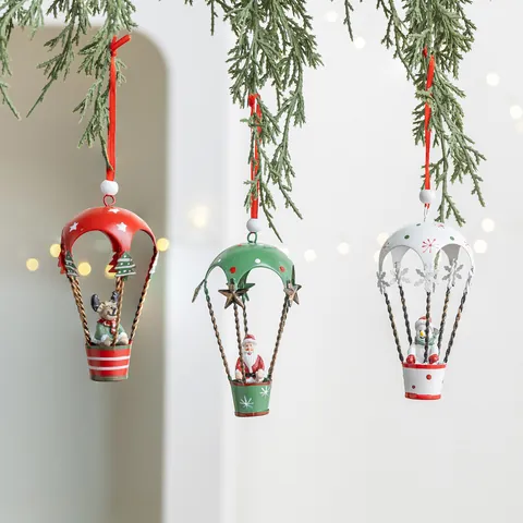Kerst IJzeren Parachute Hangers Kerstman Sneeuwpop Rendier Heteluchtballon Metaal Kerstboom Decoraties Raam Cadeau