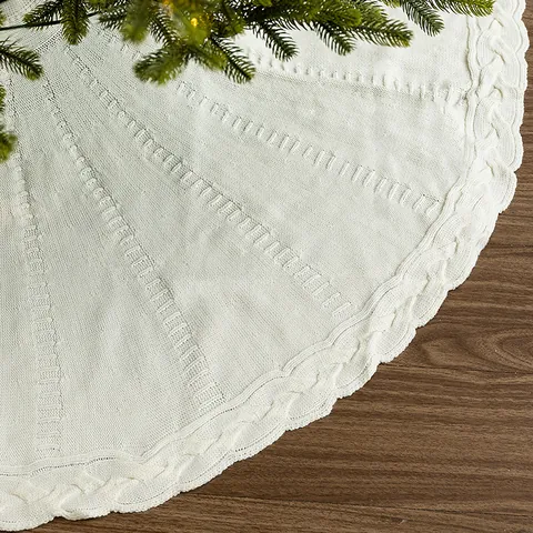 Falda para Árbol de Navidad Punto de Trenzas Base Redonda de Hilo Alfombra para Decoración de Hogar Fiesta Navidad Rojo Blanco