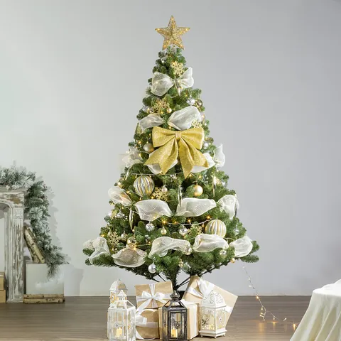 Luxuriöser Dichter PVC Weihnachtsbaum Mit Metallständer Grün Beflockter Künstlicher Baum Schmuckset Für Zuhause Einkaufszentrum Dekoration