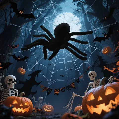 Halloween Scary Giant Black Plush Spider Outdoor Decoration Realistic Flocked Spider Haunted House Horror Prop Party Decor