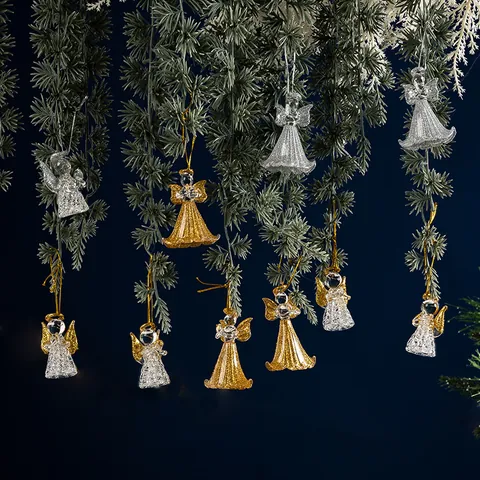 Crystal Glass Christmas Angel Girl Hanging Ornaments Gold Silver Glitter Angel Wings Tree Decoration Wedding Home Decor