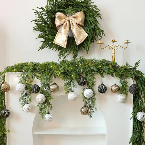 Vintage Plastic Christmas Ball Ornaments Embossed Pattern Decorative Hanging Bulbs For Holiday Tree Party Decor Classical