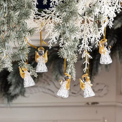 Crystal Glass Christmas Angel Girl Hanging Ornaments Gold Silver Glitter Angel Wings Tree Decoration Wedding Home Decor