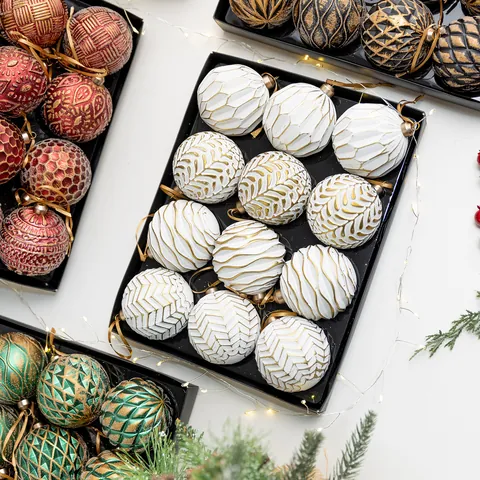 Shatterproof Plastic Christmas Ball Ornaments Textured Retro Design Hanging Decorations For Christmas Tree Holiday Venue Layout