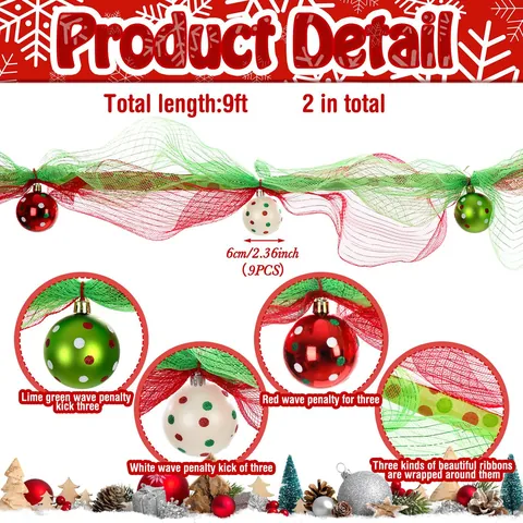 Weihnachtsnetz Girlande Mit Dekokugeln Rot Grün Gold Band Für Kamin Treppe Tür Feiertag Party Heim Dekoration