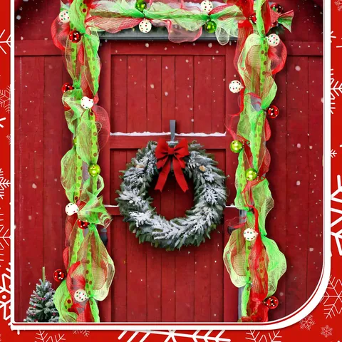 2.7m Weihnachten Rot Grün Netzgirlande Mit Gepunkteten Bällen Dekoratives Band Für Weihnachtsbaum Kamin Treppen Tür Deko