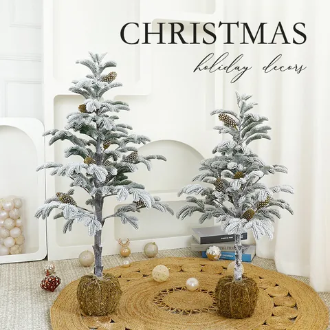 Gevlokte Kunstmatige Kerstboom Met Natuurlijke Mosvoet En Dennenappels Besneeuwde Ceder Voor Huisfeest Decoratie Ornament