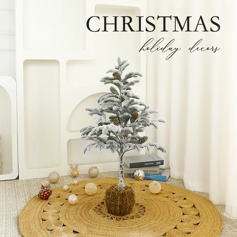 Gevlokte Kunstmatige Kerstboom Met Natuurlijke Mosvoet En Dennenappels Besneeuwde Ceder Voor Huisfeest Decoratie Ornament