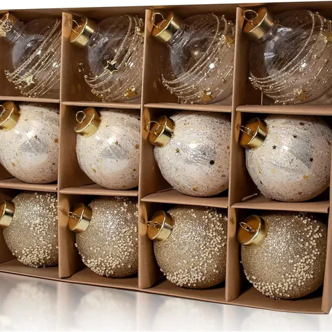Juego de 12 Bolas de Navidad Pintadas para Colgar 8cm Franela Purpurina Estrella Adornos para Decoración de Árbol de Navidad Hogar Centro Comercial