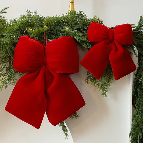 Red Wine Red Velvet Christmas Bow Hanging Ornament Festival Tree Decoration Large Medium Small Size For Shop Home Party