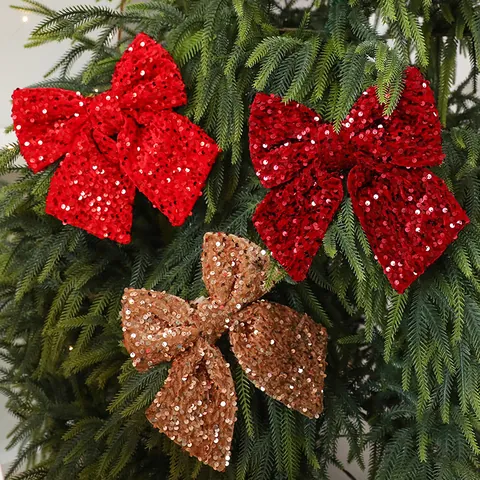 Sequin Christmas Bow Velvet Christmas Tree Decoration Large Glitter Bowknot For Holiday Party Home Window Ornament Craft