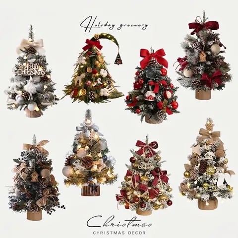Desktop PE Christmas Tree with LED Lights Mini Snowy Desktop Decoration for Holiday Home Office Christmas Ornaments