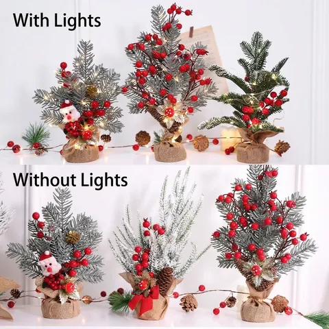 Mini Bureau Kerstboom Decoratie Gloeiende Kleine DIY Kerstboom Ornamenten Met Linnen Basis Voor Thuis Vakantie Scène Arrangement