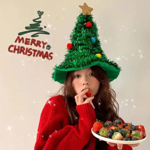 Neuheit Weihnachtsbaum Hut Mit Goldenem Stern Bunten Bällen Bewegliche Ohren Weihnachtsmann Schneemann Zitternde Plüsch Party Dekorationen