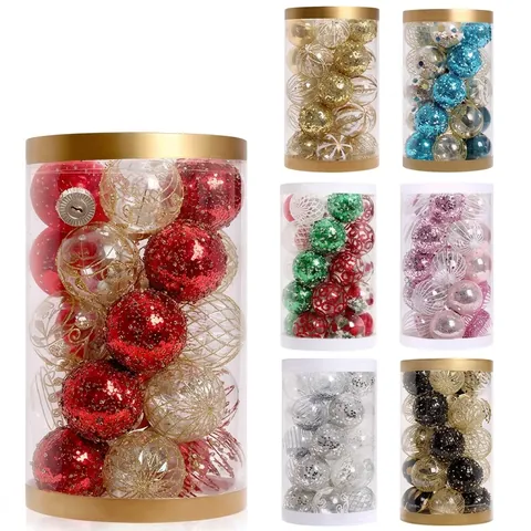 Shatterproof Christmas Ball Ornaments Set PET Glitter Painted Hanging Baubles For Christmas Tree Holiday Party Home Decor