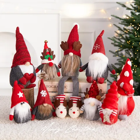 Handgemaakte Kerstkabouter Pluche Ornament Rendiergewei Sneeuwvlokpatroon Noordse Tomte Decoratie Thuis Cadeau