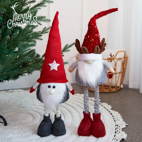 Adorno de Navidad Artesanal Gnomo Peluche Reno Muñeca sin Rostro Pierna Retráctil Decoración Nórdica Mesa Hogar Regalo