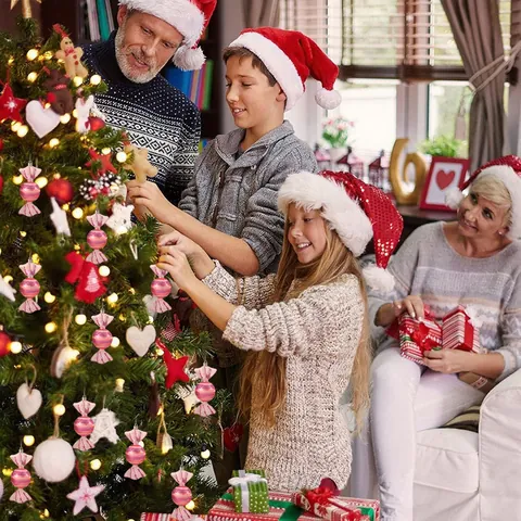 Addobbi Natalizi a Forma di Caramella Glitterata Pendenti per Albero di Natale Ghianda Pupazzo di Neve per Festa Casa Decorazione Festiva
