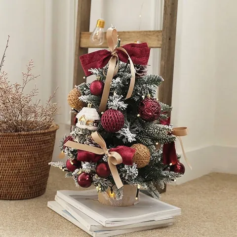 Mini Árbol de Navidad Nevado de PE para Mesa Con Luces LED y Adornos Navideños para Decoración de Oficina