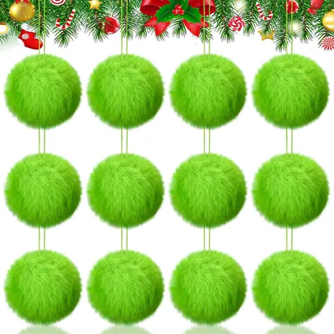 Juego de Bolas de Navidad de Pompones de Piel Sintética Verde Bolas Colgantes de Peluche Suave para Árbol de Navidad Decoración