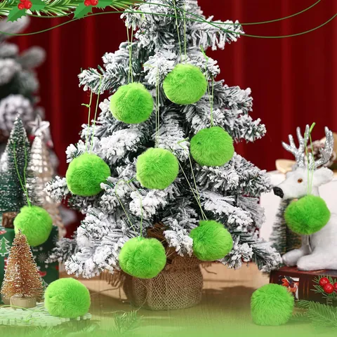 Juego de Bolas de Navidad de Pompones de Piel Sintética Verde Bolas Colgantes de Peluche Suave para Árbol de Navidad Decoración