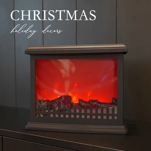 Lanterna per Camino a Fiamma Simulata a LED Retrò Nordica Alimentata a Batteria USB Lampada da Tavolo Decorativa per Natale Casa Nero
