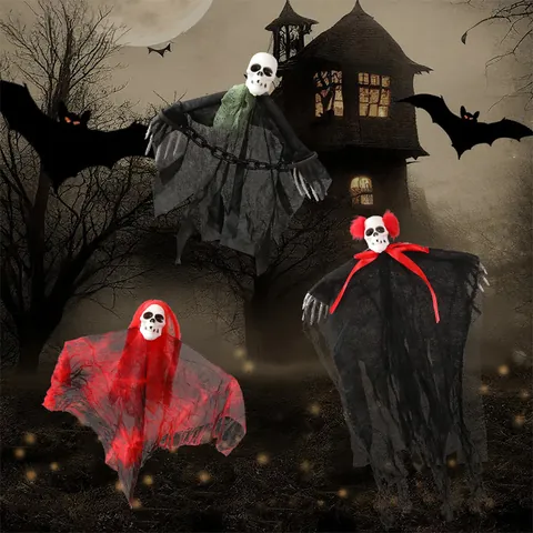 Halloween Hanging Ghost Decoration Scary Skull Reaper Bride Gauze Pendant For Outdoor Indoor Party Yard Haunted House Decor Prop