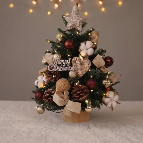 Artificial PET Christmas Tree With LED Warm Lights Mini Desktop Snow Covered Holiday Decoration For Home Office Festive Ornament