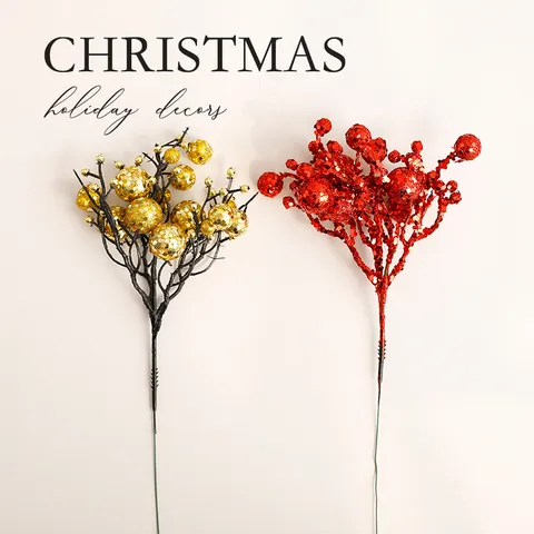 Tiges de Baies Artificielles de Noël Paillettes Plastique Pour Décoration de Sapin Couronne Ornement de Fête Maison Festive