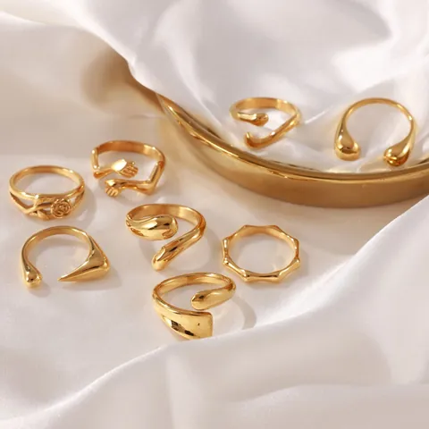 Minimalistisch Roestvrij Staal Roos Bamboe Knuffel Druppel Open Ringen Voor Vrouwen Verstelbare Gepolijste Goud Zilver Mode Sieraden Vingerring Cadeau