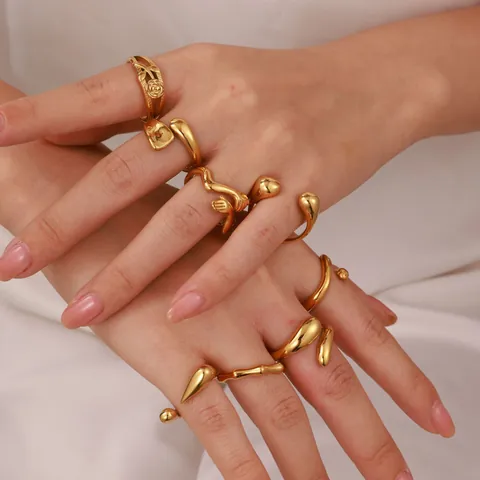 Minimalistisch Roestvrij Staal Roos Bamboe Knuffel Druppel Open Ringen Voor Vrouwen Verstelbare Gepolijste Goud Zilver Mode Sieraden Vingerring Cadeau