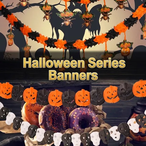 Halloween Decoratie Banner Enge Pompoen Schedel Spin Vleermuis Papieren Slinger Voor Spookhuis Feest Binnen Buiten Hangende Decoratie