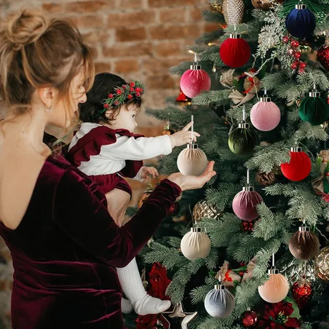 Samt Weihnachtskugeln Stoffumwickelte Weihnachtsbaum Hängedekorationen Für Zuhause Feiertags Party Deko Morandi Farben