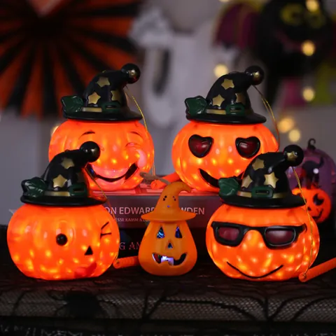 Lanterna a Zucca a LED di Halloween Oggetti di Scena in Plastica Secchiello Zucca Pipistrello Scheletro Fantasma Luce per Festa Casa