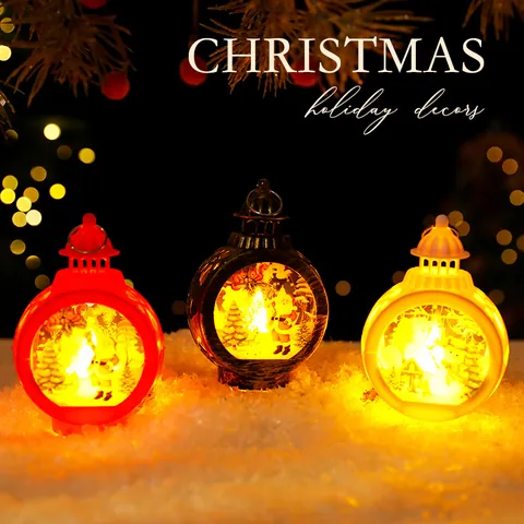 Christmas LED Wind Lamp Decorative Santa Claus Snowman Pattern Retro Lantern Light For Holiday Home Window Decor Festive Gift