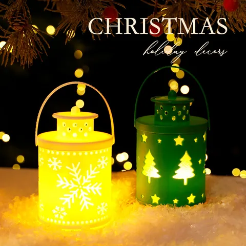Christmas LED Wind Lamp Set Miniature Landscape Night Light Holiday Party Home Decor LED Candle Lantern Ornaments