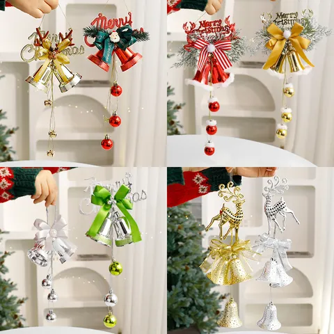 Weihnachtsglocken Hängende Ornamente Metallische PVC Glocken Mit Schleife Rentier Weihnachtsmann Für Weihnachtsbaum Party Deko