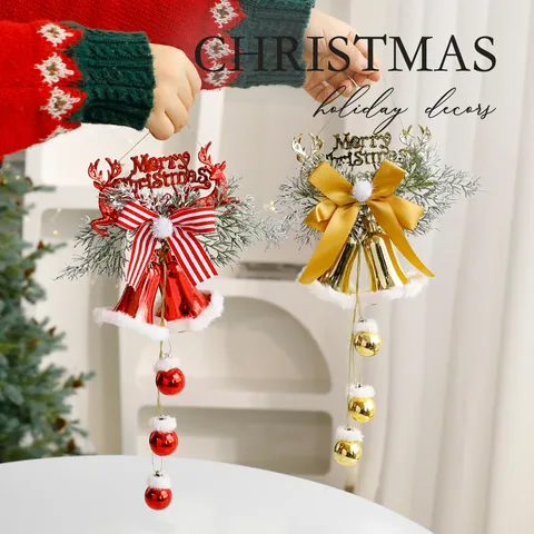 Weihnachtsglocken Hängende Ornamente Metallische PVC Glocken Mit Schleife Rentier Weihnachtsmann Für Weihnachtsbaum Party Deko